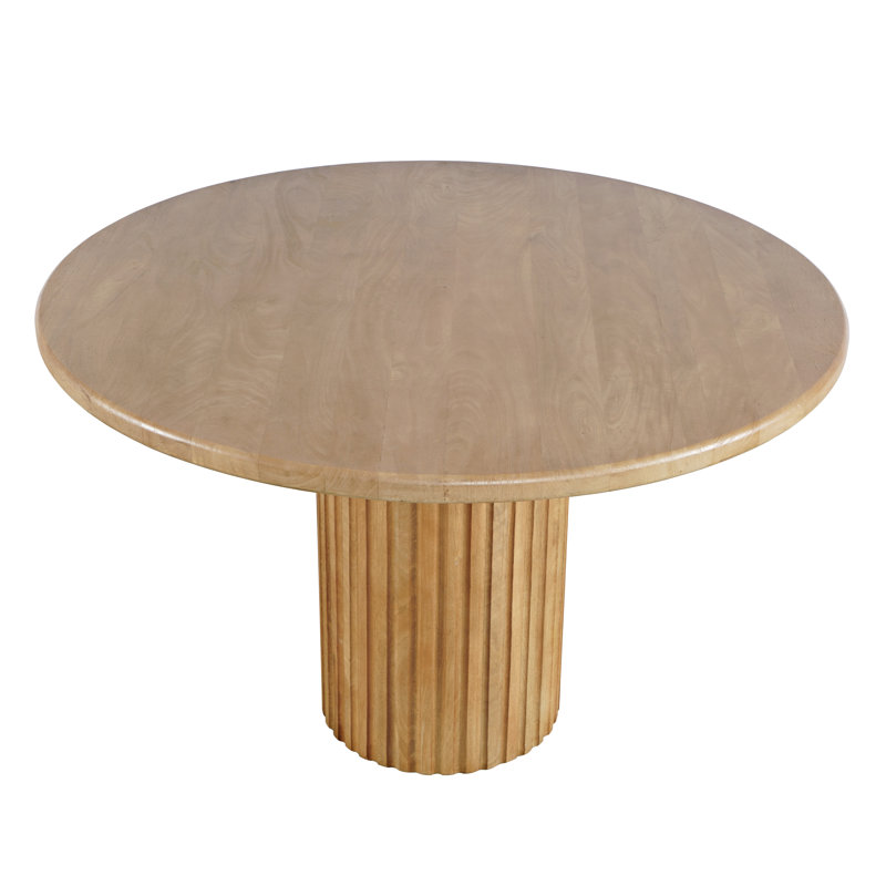 Wade Logan® Chellapah Solid Wood 48" Round Mid-Century Modern Fluted Pedestal Dining Table | Wayfair